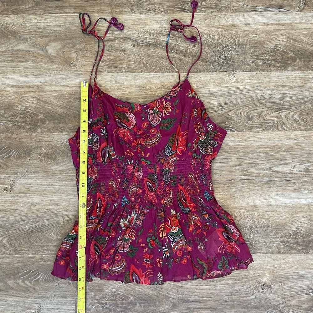 Farm Rio Floral Smocked Tank Top XL NWT Purple Boho Paisley Summer Cami - Picture 2 of 6